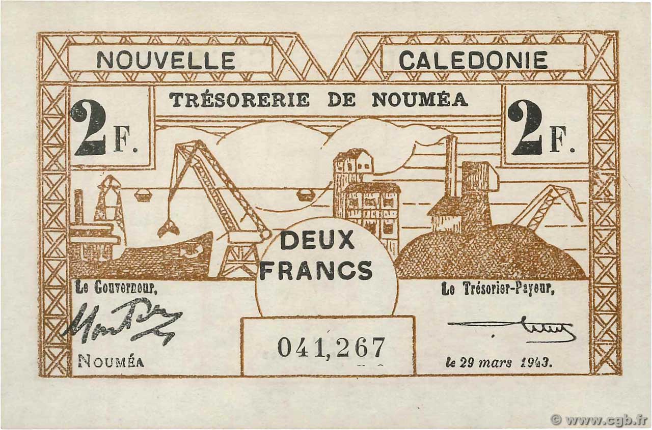2 Francs NOUVELLE CALÉDONIE  1943 P.56b AU