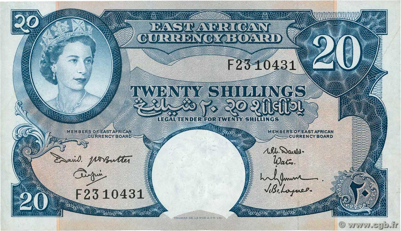 20 Shillings AFRICA DI L EST BRITANNICA   1961 P.43a SPL