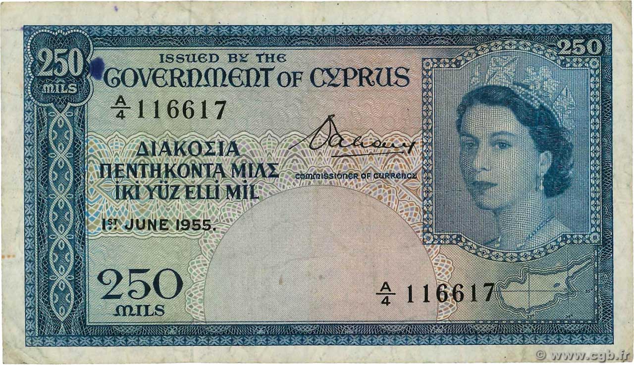 250 Mils CYPRUS  1956 P.33a F+