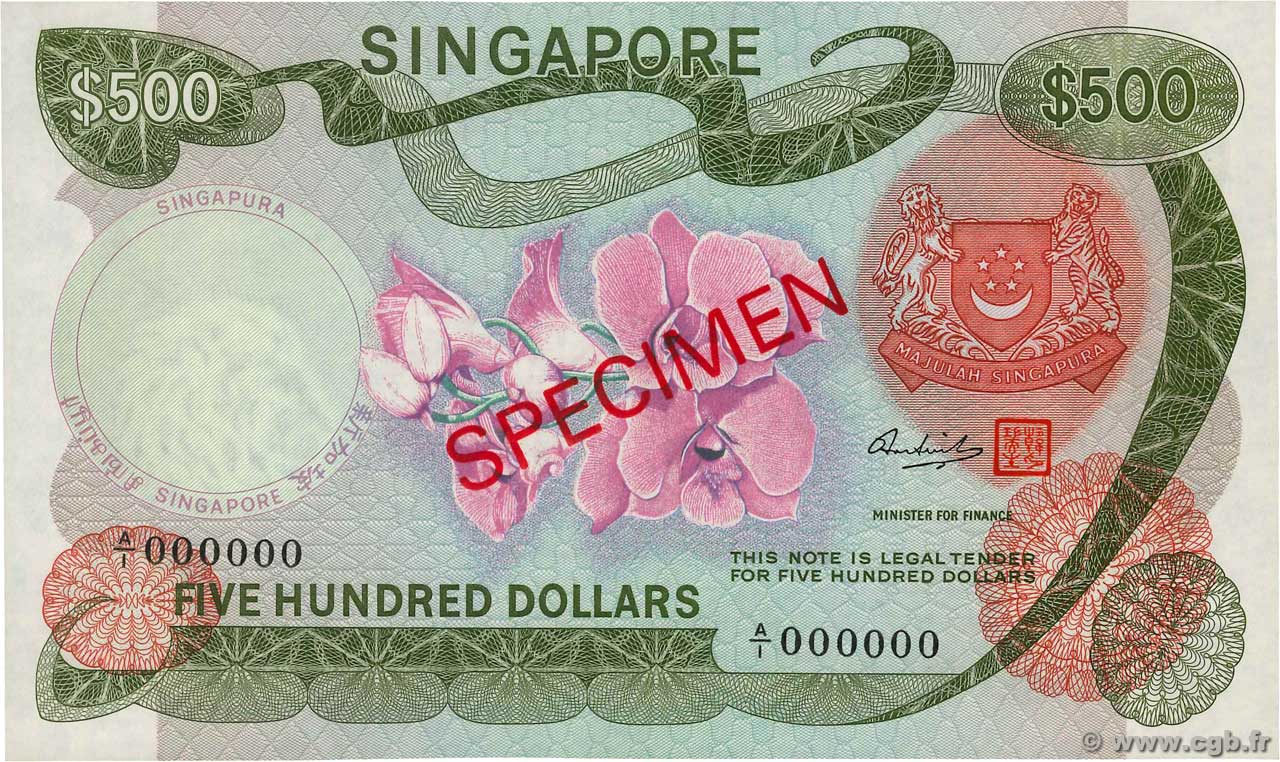 500 Dollars Spécimen SINGAPORE  1972 P.07s UNC-