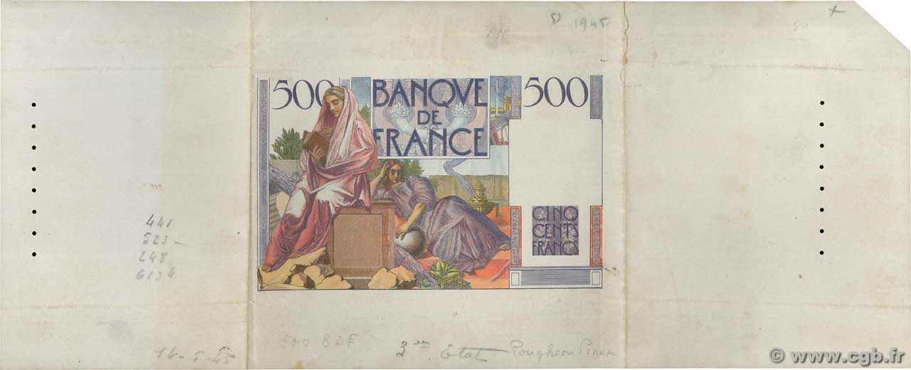 500 Francs CHATEAUBRIAND Épreuve FRANCIA  1945 F.34.00E BB