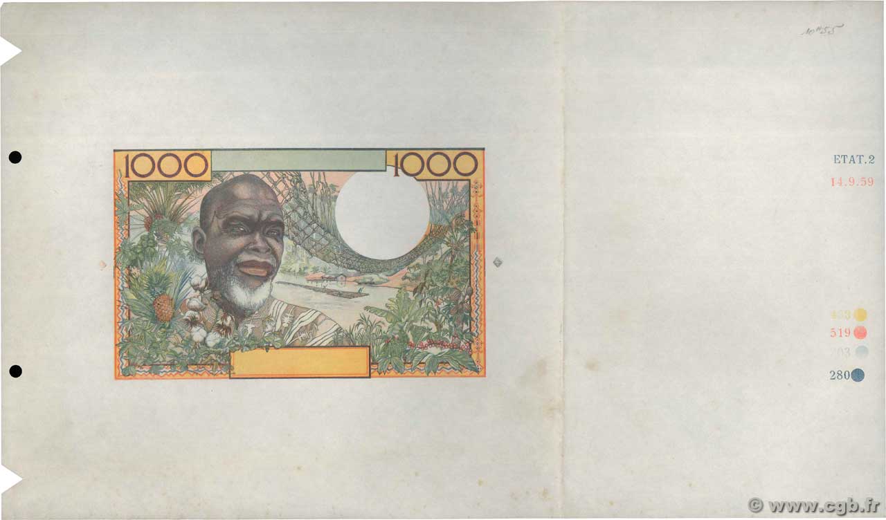 1000 Francs Épreuve WEST AFRICAN STATES  1959 P.004E AU