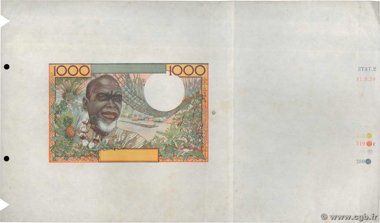 1000 Francs Épreuve STATI AMERICANI AFRICANI  1959 P.004E SPL