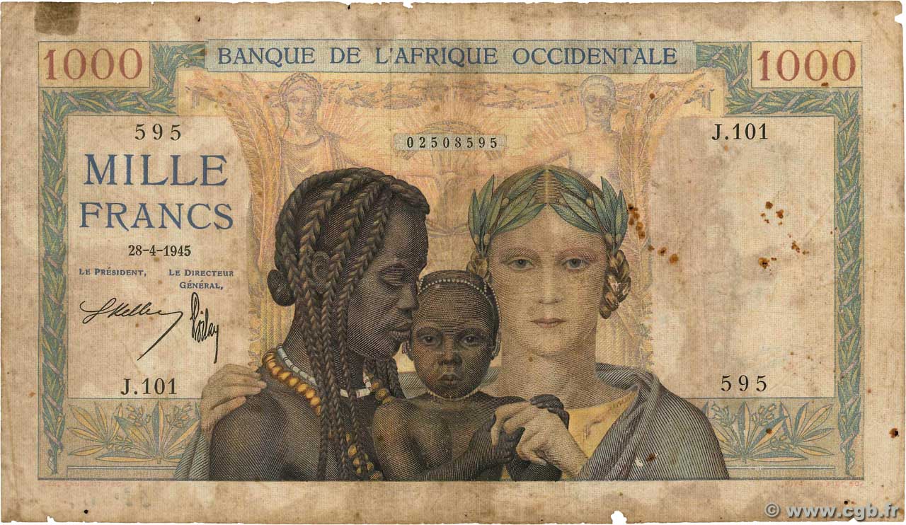 1000 Francs FRENCH WEST AFRICA  1941 P.24 fSGE