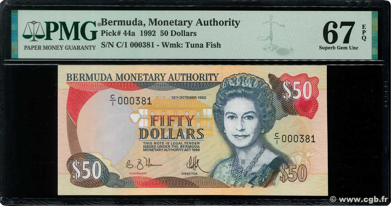 50 Dollars Petit numéro BERMUDA  1992 P.44a FDC