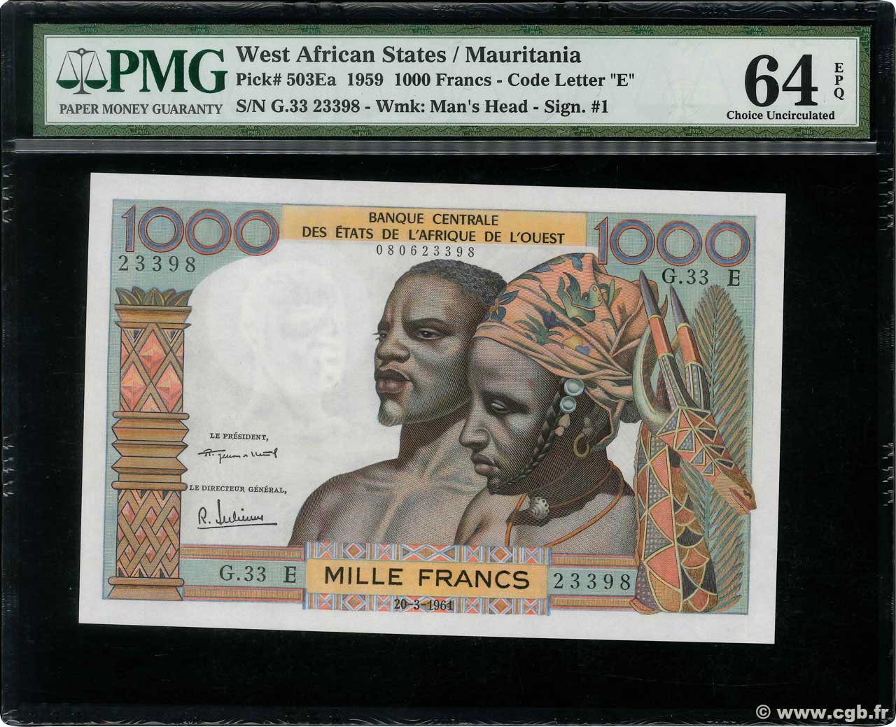 1000 Francs ÉTATS DE L AFRIQUE DE L OUEST  1961 P.503Eb pr.NEUF
