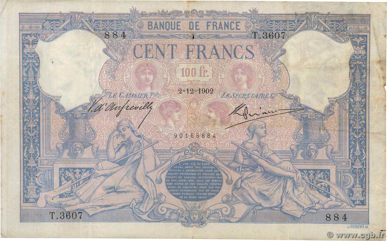 100 Francs BLEU ET ROSE FRANCE  1902 F.21.16 TB