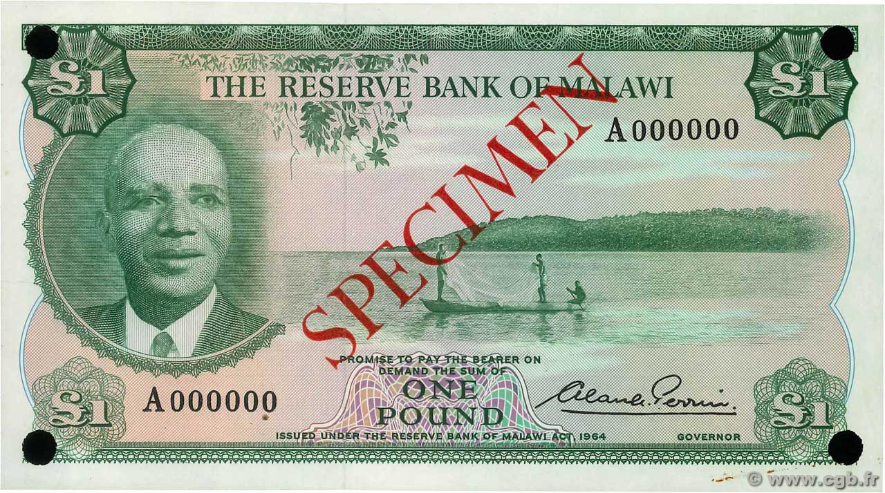 1 Pound Spécimen MALAWI  1964 P.03s UNC-