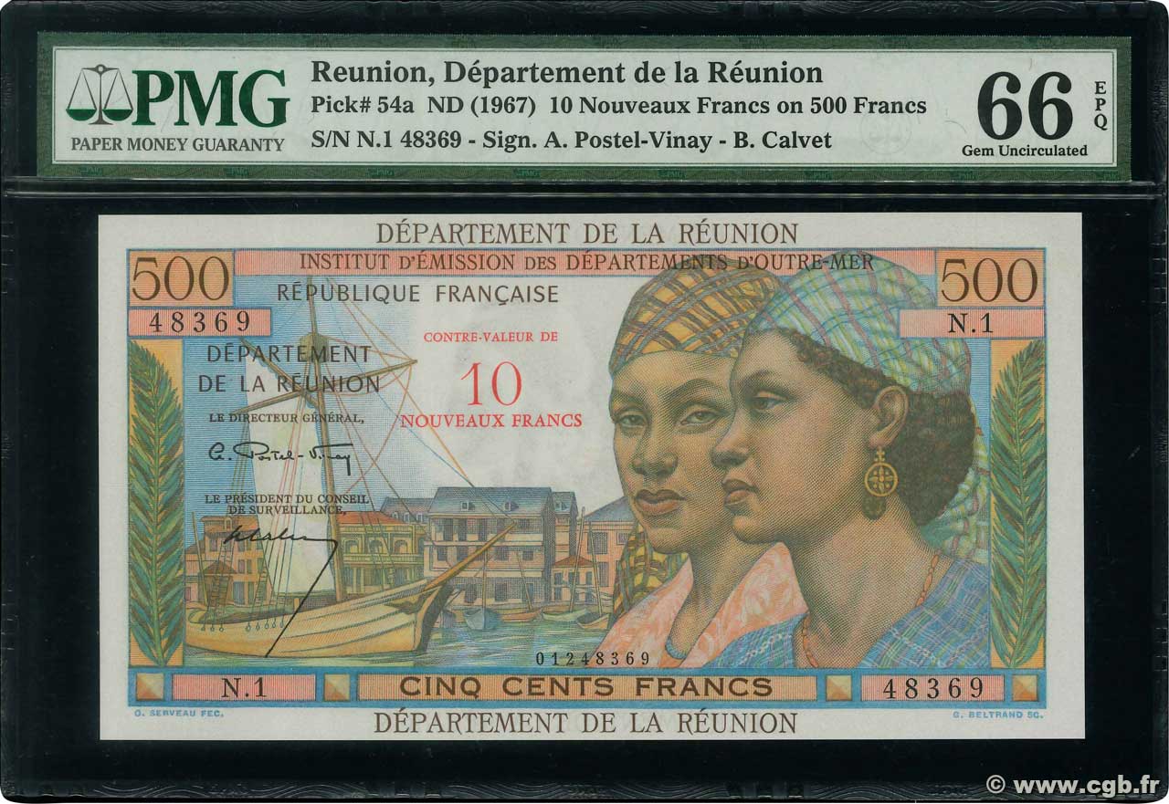 10 NF sur 500 Francs Pointe à Pitre REUNION  1964 P.54a UNC