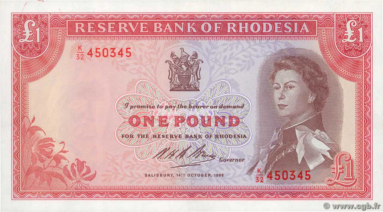 1 Pound RHODESIEN  1968 P.28d VZ