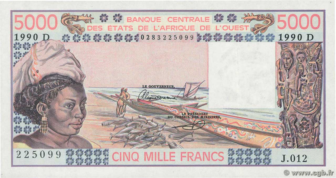 5000 Francs ÉTATS DE L AFRIQUE DE L OUEST  1990 P.407Di SPL