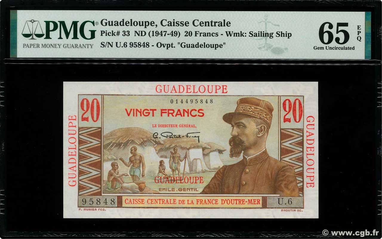 20 Francs Émile Gentil GUADELOUPE  1946 P.33 ST