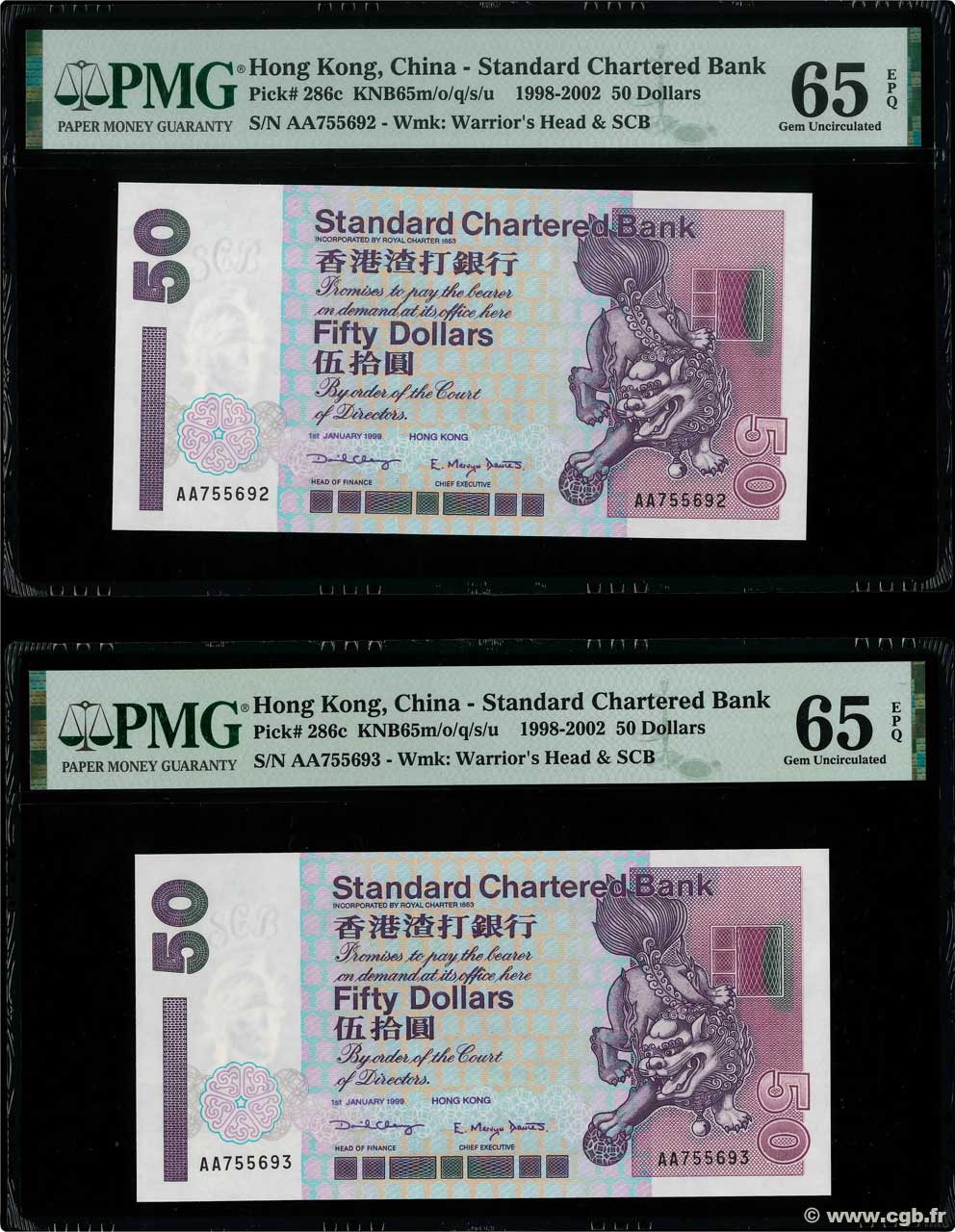 50 Dollars Consécutifs HONGKONG  1999 P.286c ST