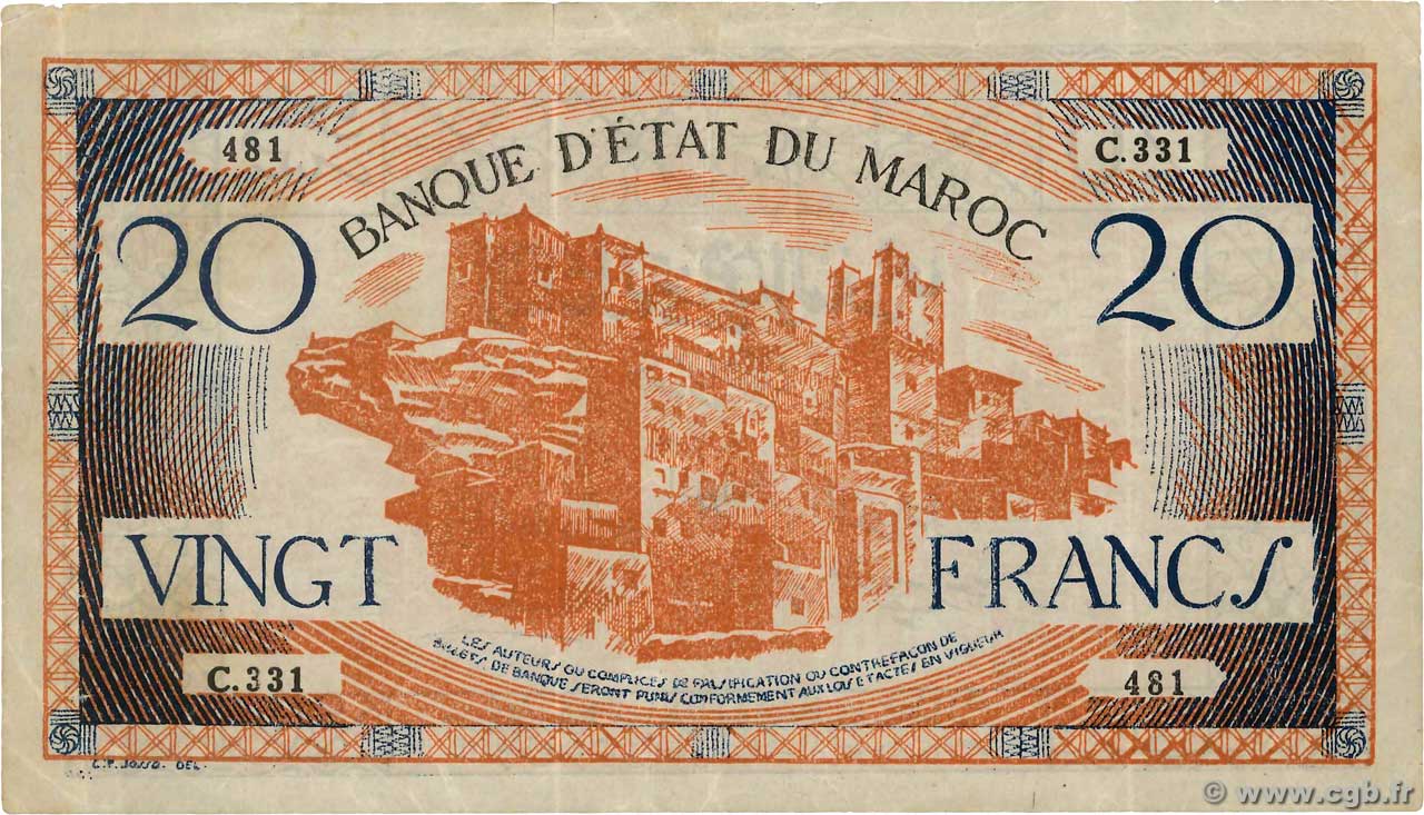 20 Francs MAROC  1943 P.39 pr.TTB
