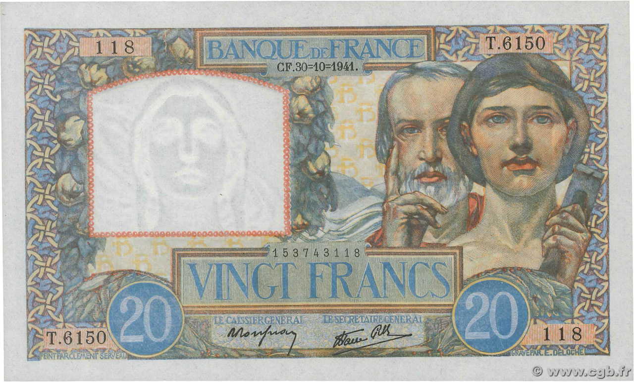 20 Francs TRAVAIL ET SCIENCE FRANCIA  1941 F.12.19 FDC
