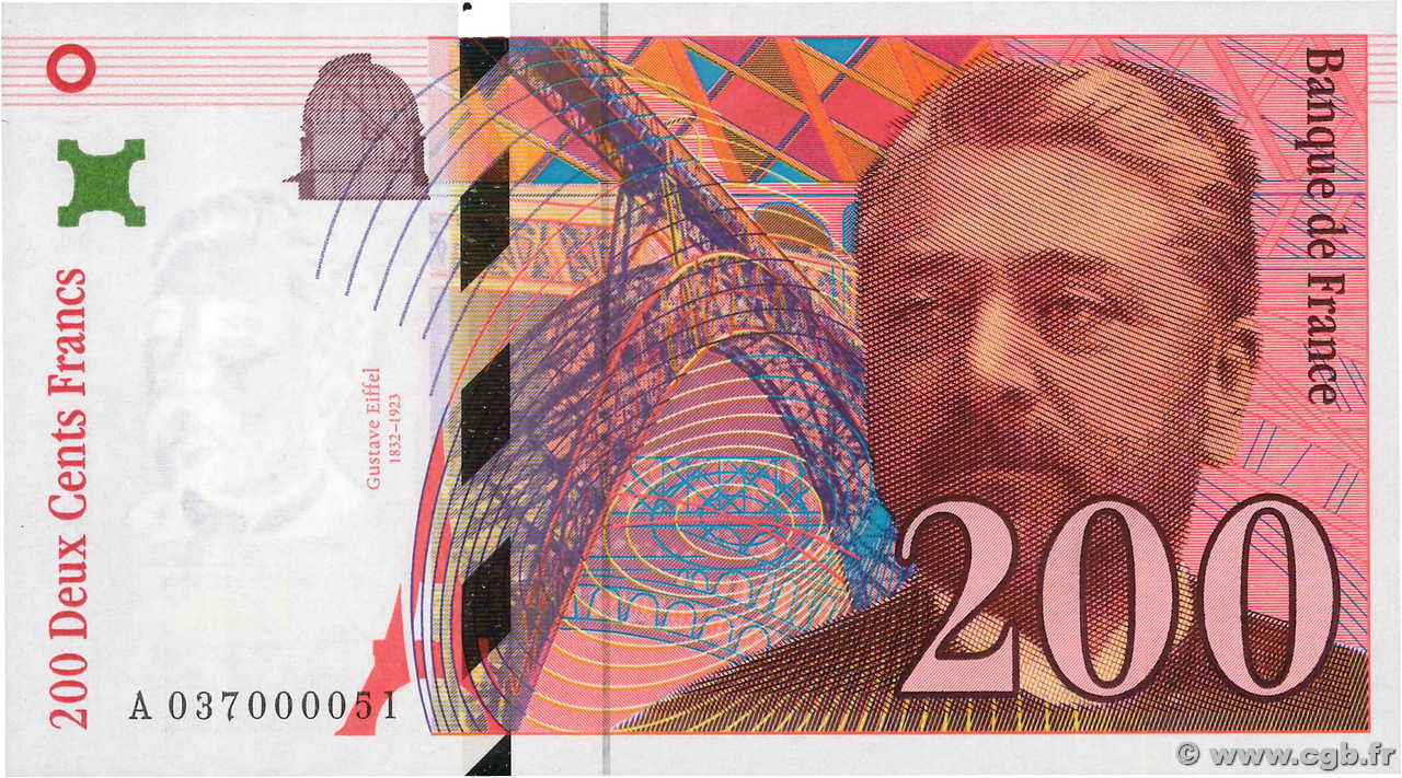 200 Francs EIFFEL Petit numéro FRANCE  1996 F.75.03A1 UNC