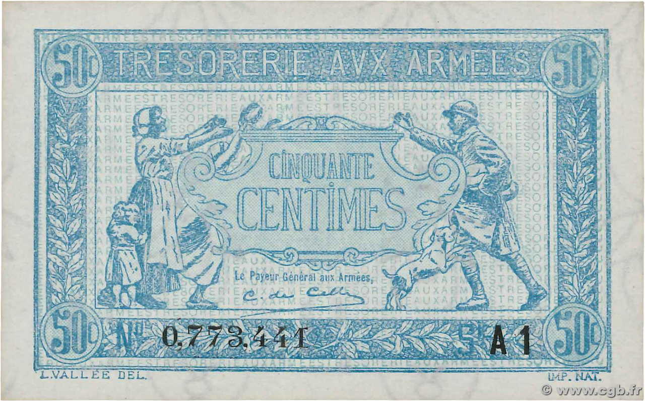 50 Centimes TRÉSORERIE AUX ARMÉES 1919 FRANCE  1919 VF.02.10 UNC-