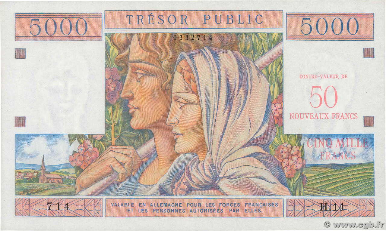 50NF sur 5000 Francs TRÉSOR PUBLIC FRANCIA  1960 VF.39.01 AU