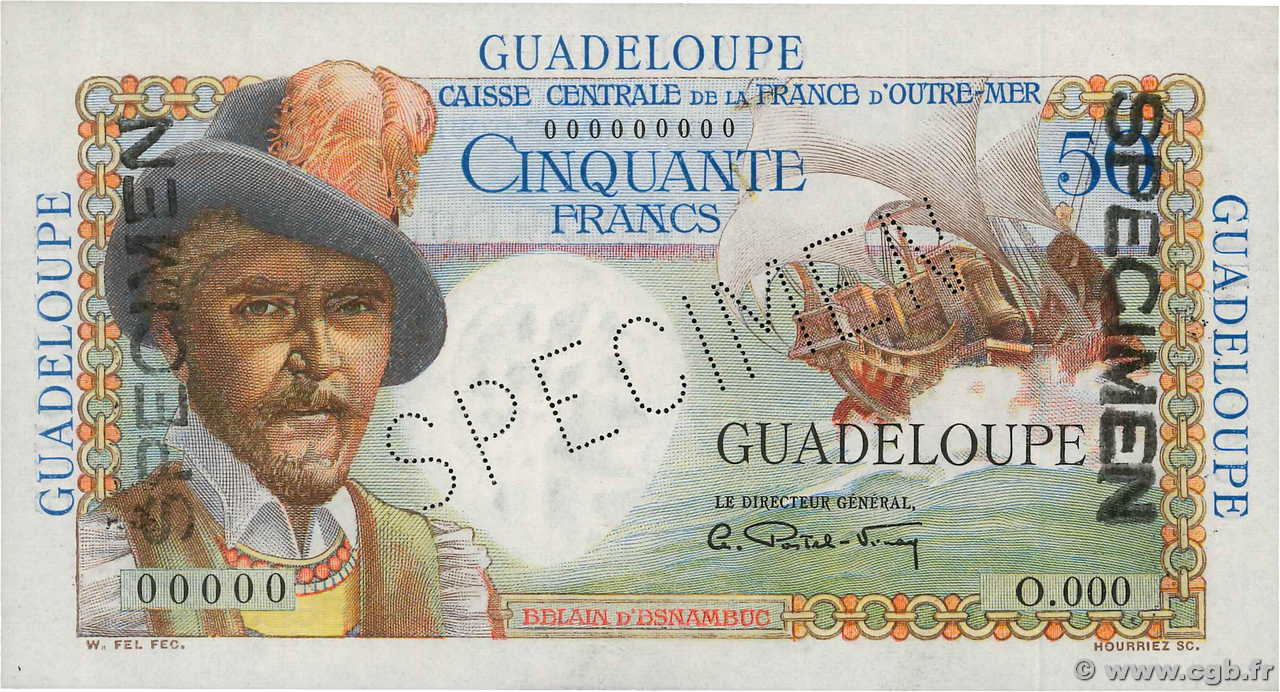 50 Francs Belain d Esnambuc Spécimen GUADELOUPE  1946 P.34s q.FDC