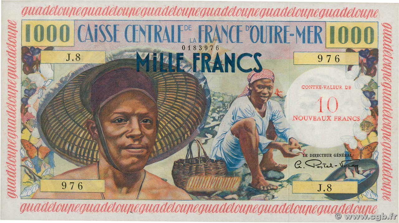 10 NF sur 1000 Francs Pêcheur GUADELOUPE  1960 P.43 q.FDC