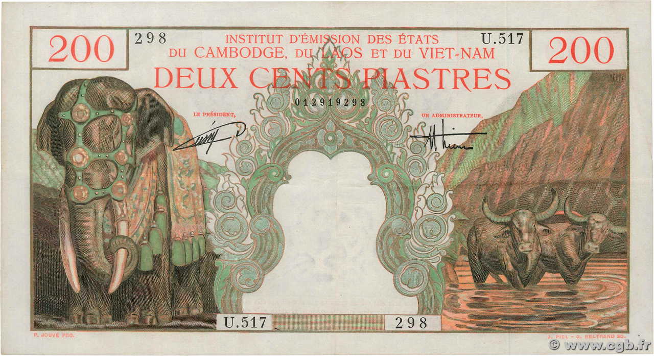 200 Piastres - 200 Dong FRANZÖSISCHE-INDOCHINA  1953 P.109 fVZ
