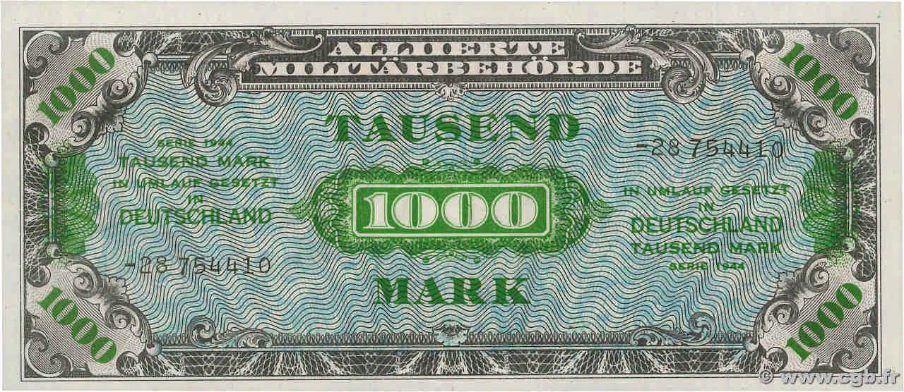 1000 Mark GERMANY  1944 P.198b AU+