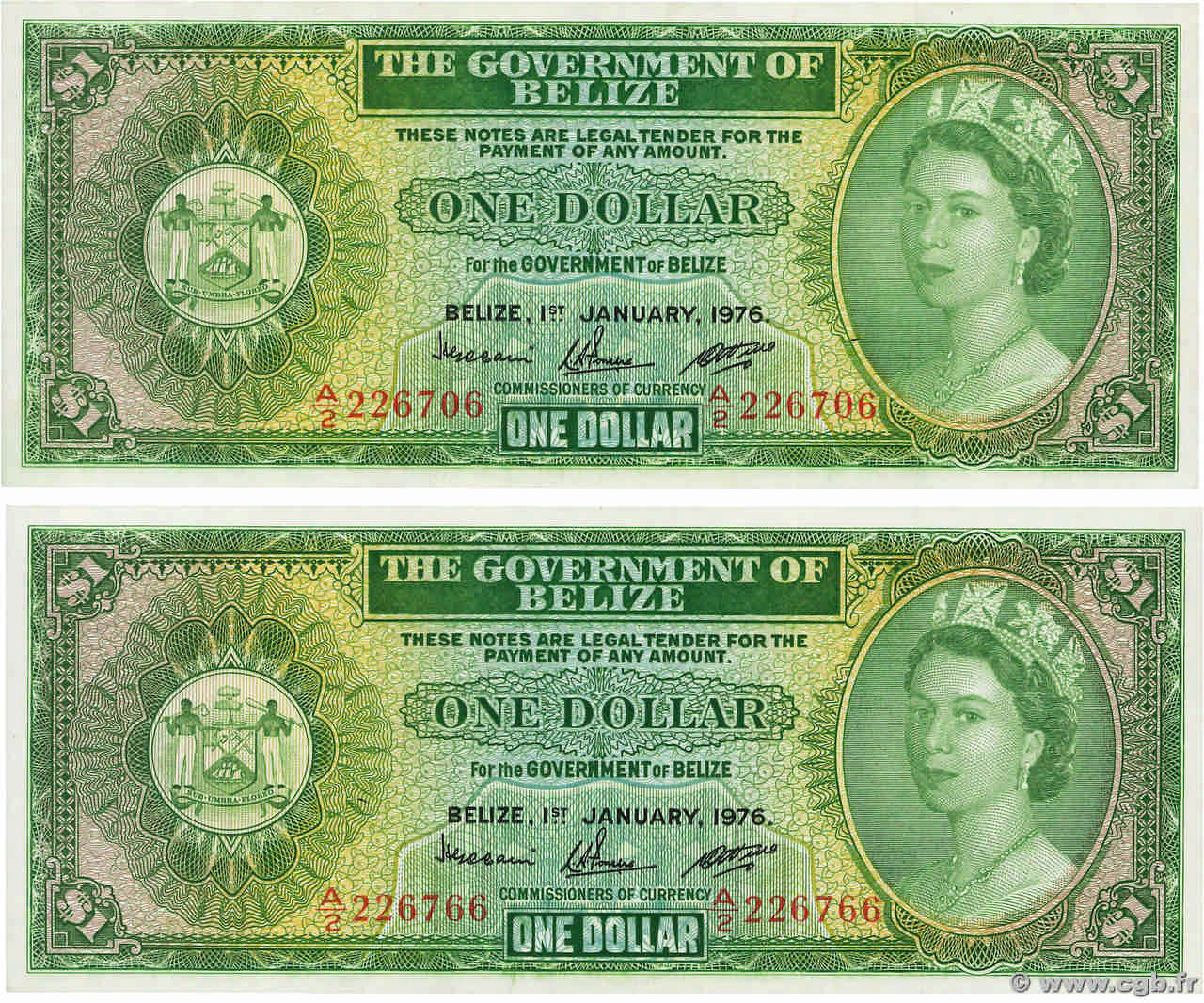 1 Dollar Lot BELIZE  1976 P.33c ST
