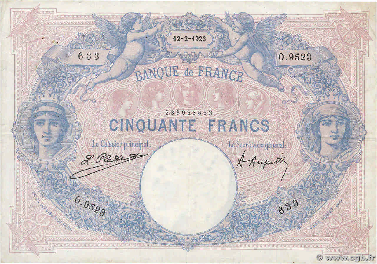 50 Francs BLEU ET ROSE FRANCIA  1923 F.14.36 BC+