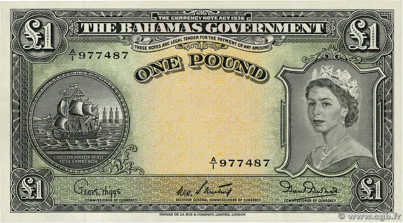 1 Pound BAHAMAS  1954 P.15b fST+