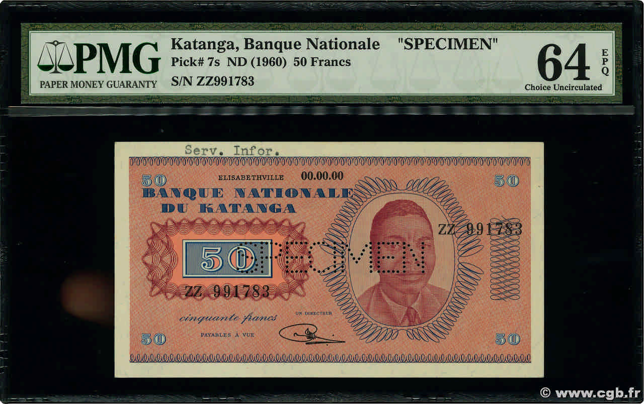50 Francs Spécimen KATANGA  1960 P.07s SC+
