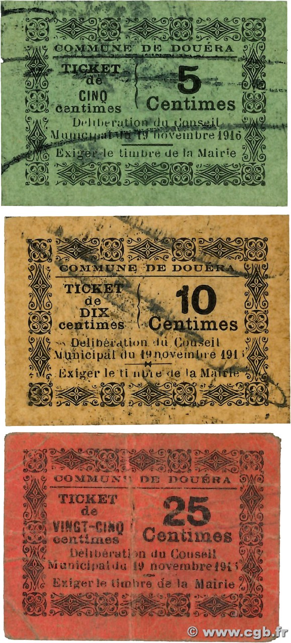 5, 10 et 25 Centimes Lot ALGERIA Douéra 1916 K.216, K.217 et K.218 XF