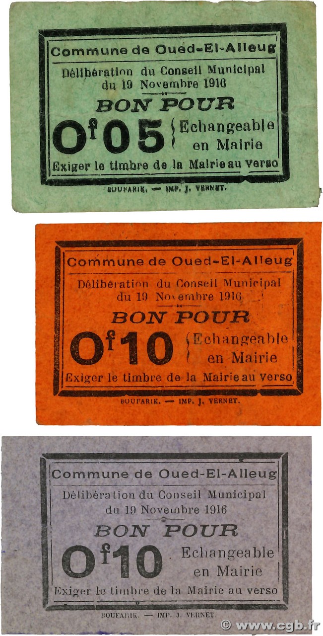 5 et 10 Centimes Lot ALGERIEN Oued-El-Alleug 1916 K.250 et K.251 SS