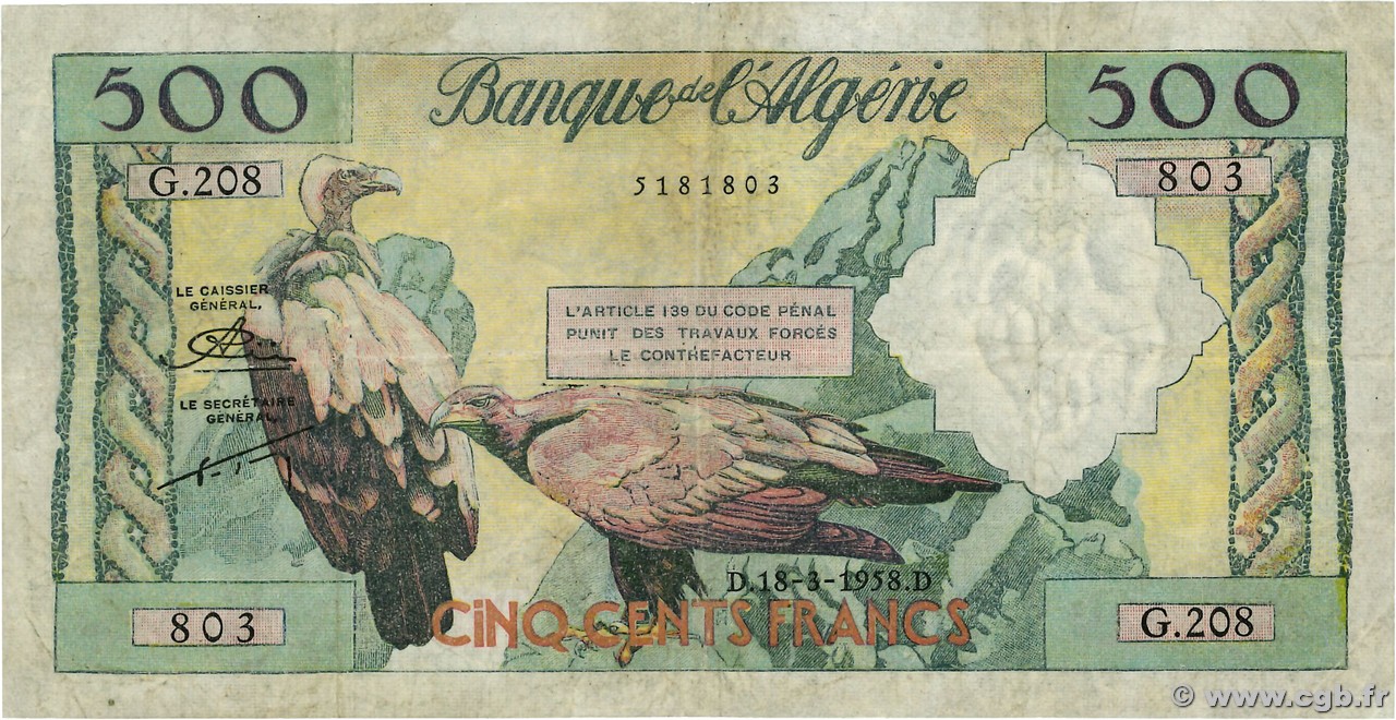 500 Francs ARGELIA  1958 P.117 BC