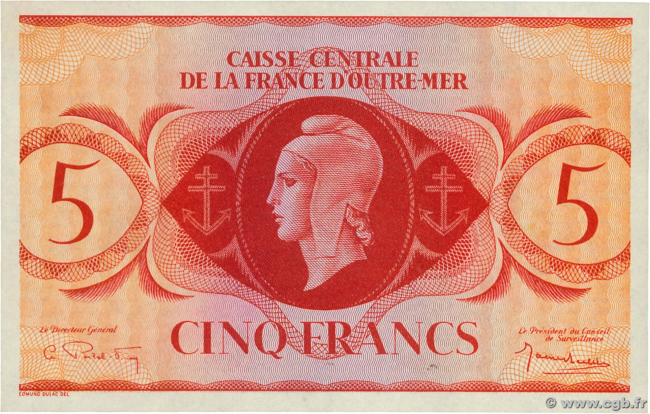 5 Francs FRENCH EQUATORIAL AFRICA  1944 P.15c AU