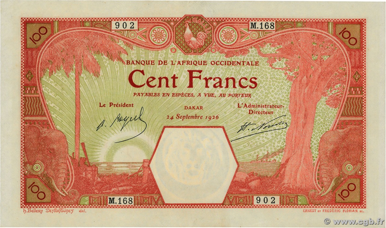 100 Francs DAKAR FRENCH WEST AFRICA Dakar 1926 P.11Bb XF+