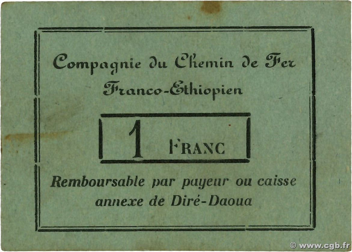 1 Franc DJIBUTI Dire Daoua 1919 P.- AU