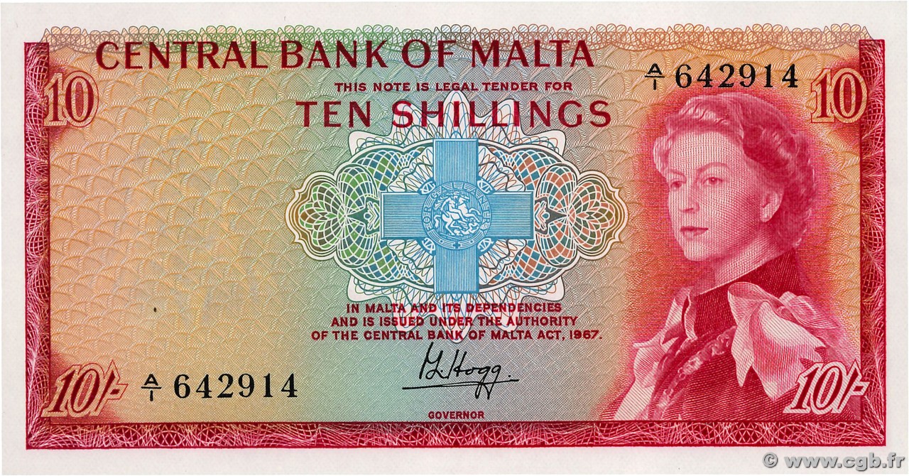 10 Shillings MALTE  1968 P.28a UNC