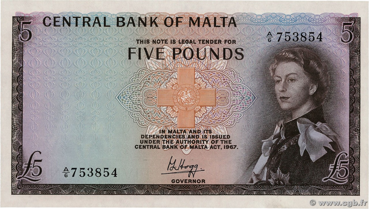5 Pounds MALTE  1968 P.30a UNC