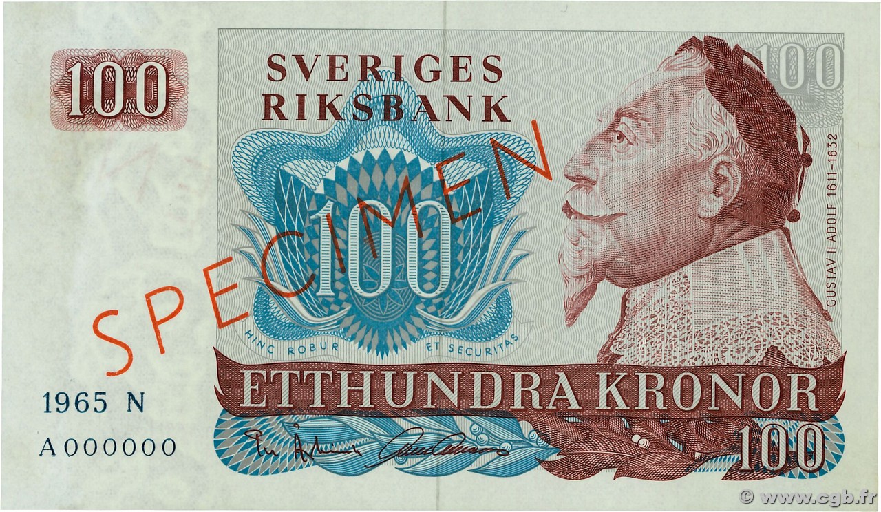 100 Kronor Spécimen SUÈDE  1965 P.54as UNC-