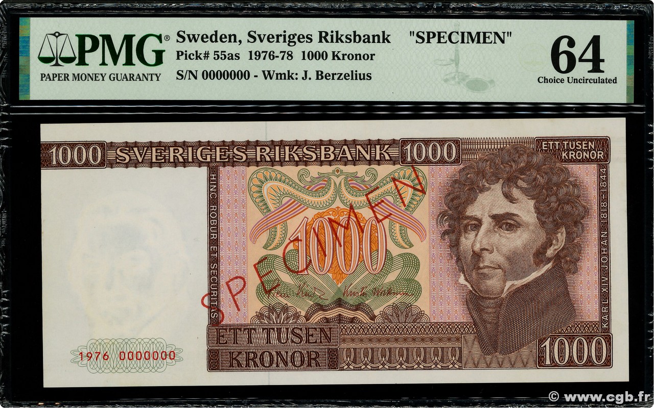 1000 Kronor Spécimen SUÈDE  1976 P.55as UNC-