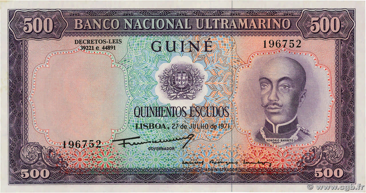 500 Escudos PORTUGUESE GUINEA  1971 P.046 FDC