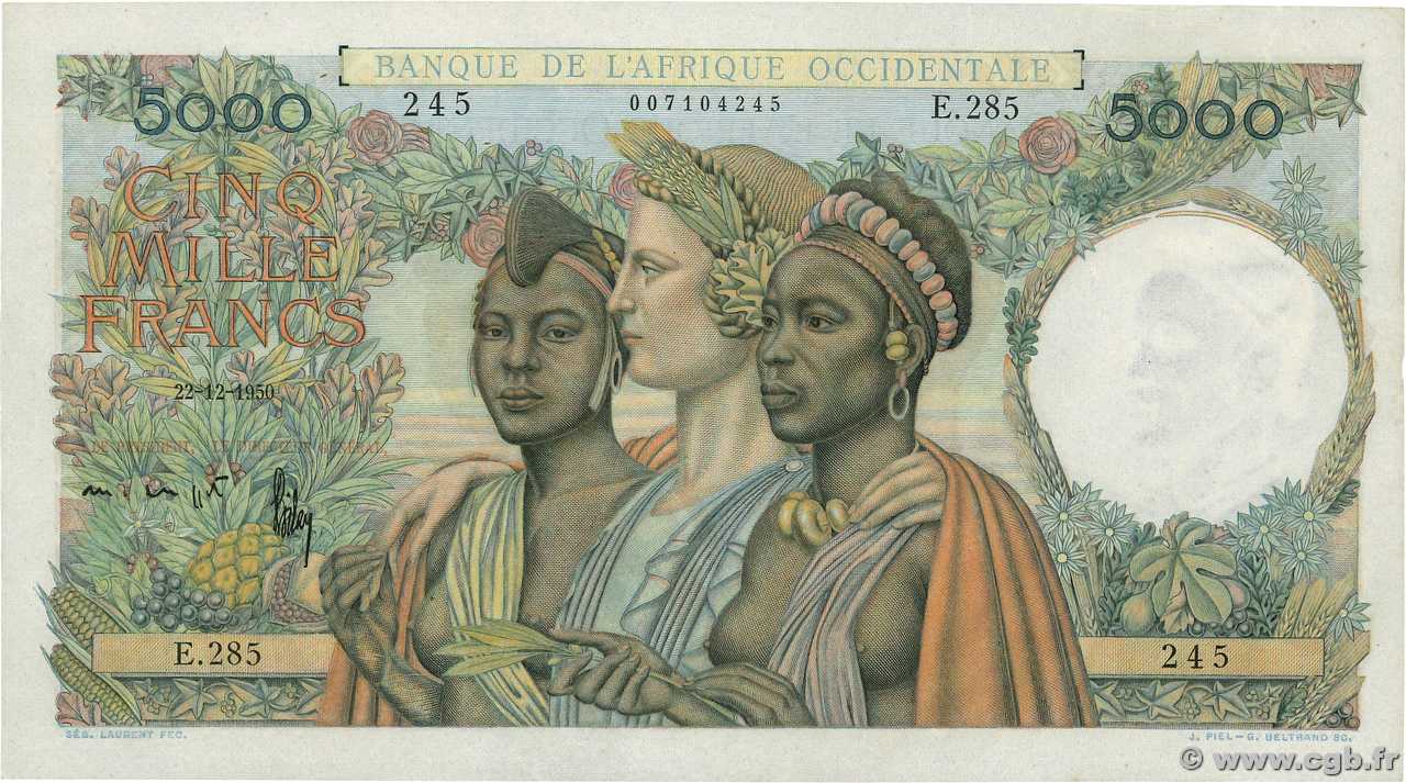 5000 Francs FRENCH WEST AFRICA  1950 P.43 XF+