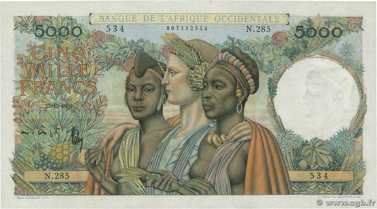 5000 Francs FRENCH WEST AFRICA  1950 P.43 fST+