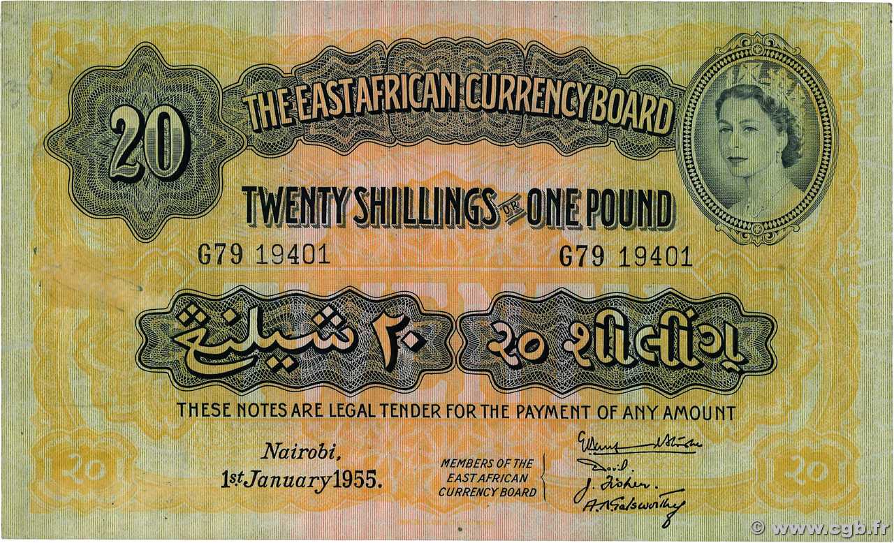 20 Shillings - 1 Pound EAST AFRICA (BRITISH)  1955 P.35 XF