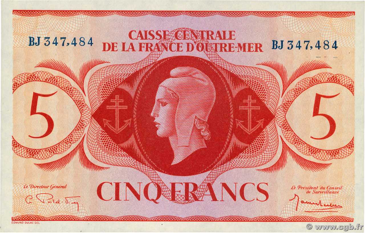5 Francs AFRIQUE ÉQUATORIALE FRANÇAISE  1943 P.15b UNC