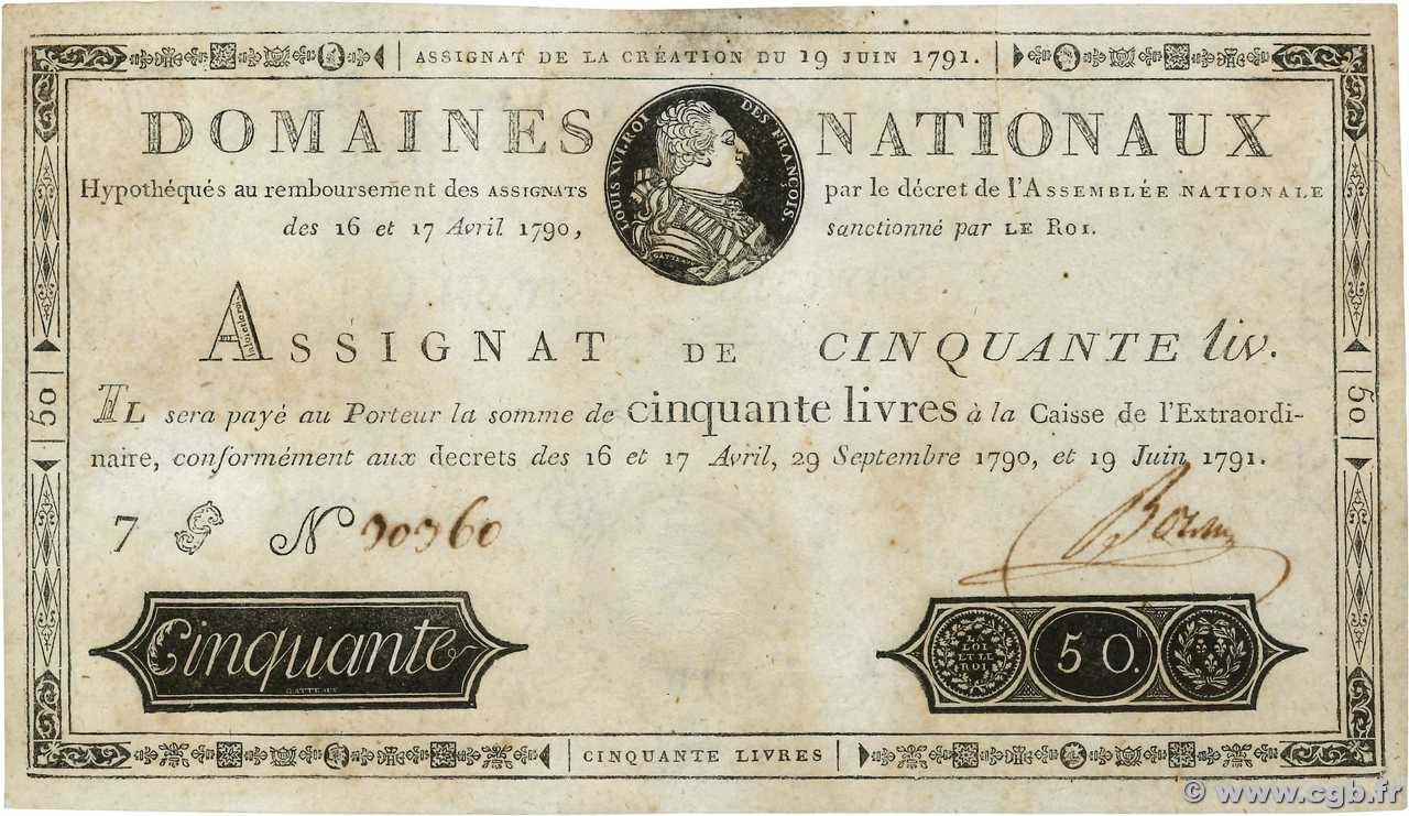 50 Livres Faux FRANCE  1791 Ass.13f VF