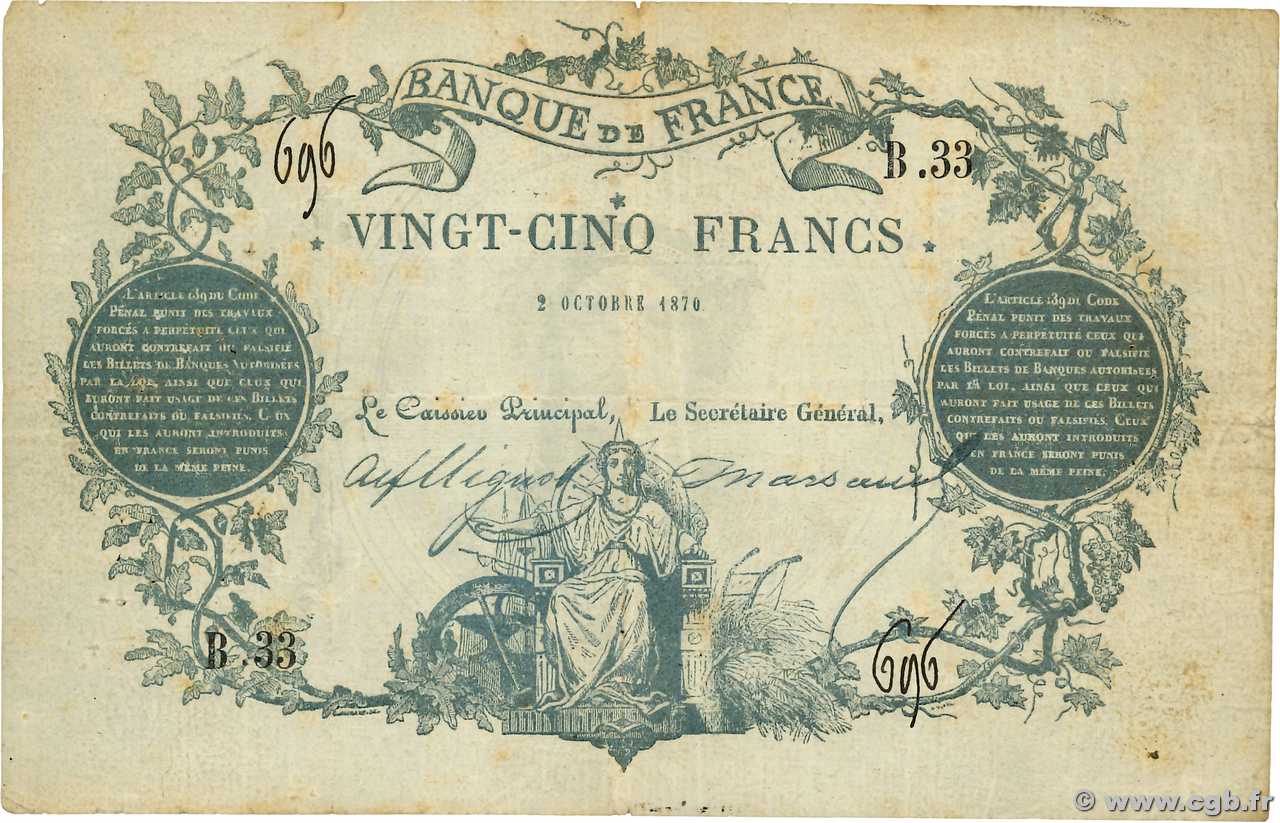 25 Francs type 1870 - Clermont-Ferrand Faux FRANCIA  1870 F.A44.01 q.BB
