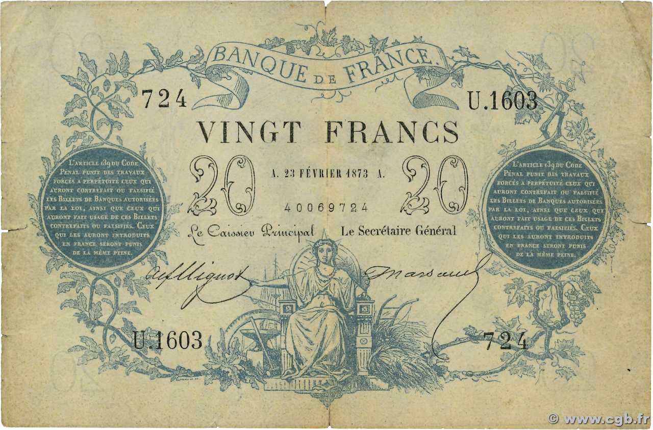 20 Francs type 1871 - Dates erronées FRANCIA  1873 F.A46bis.03 MB
