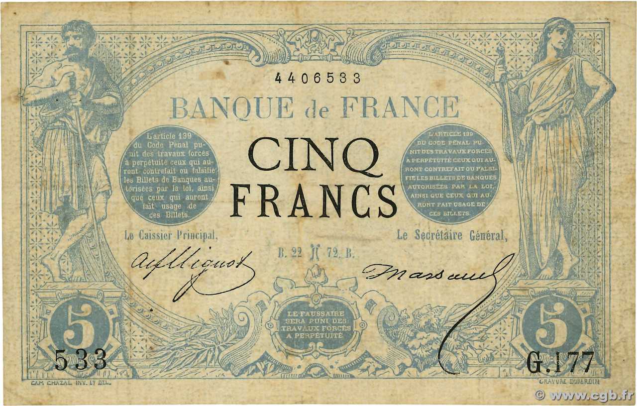 5 Francs NOIR FRANCE  1872 F.01.03 F