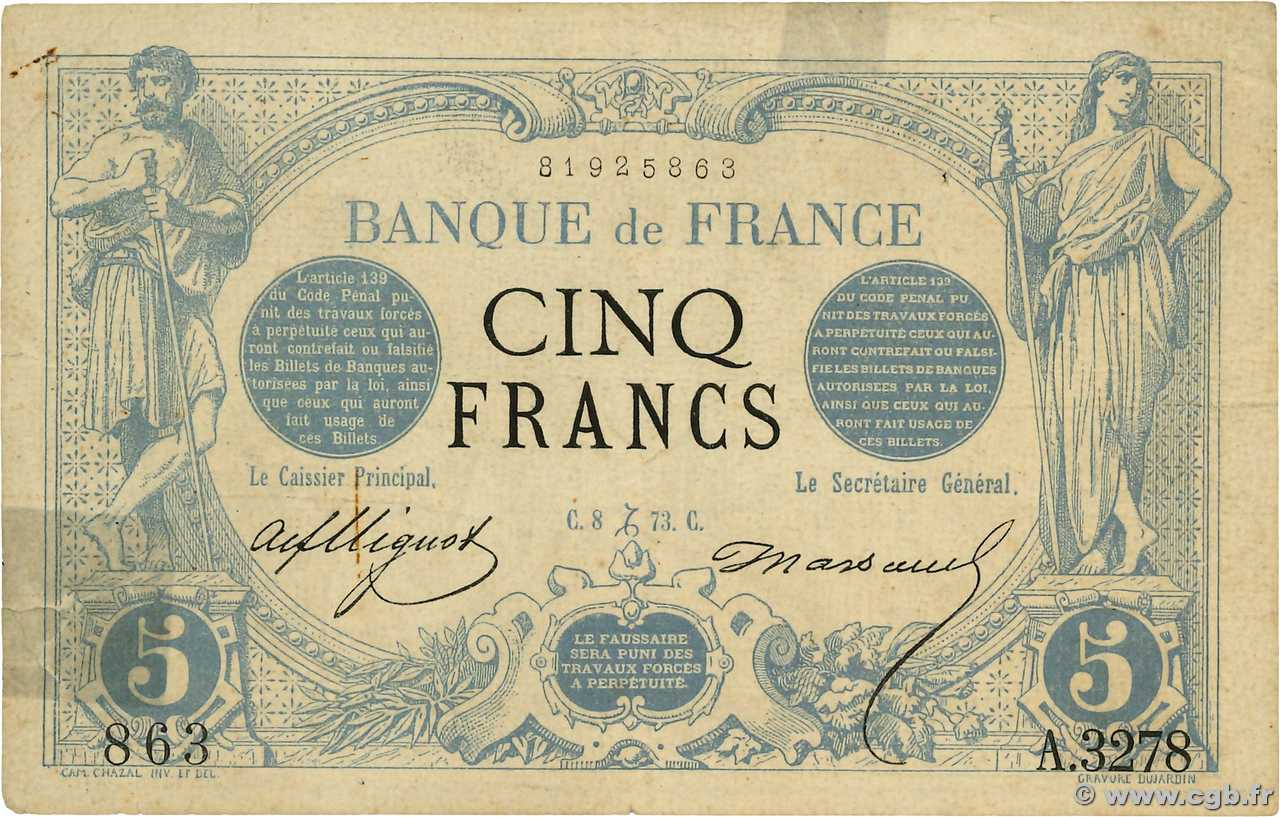 5 Francs NOIR FRANCIA  1873 F.01.24 q.MB